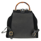 Gucci Vintage Bamboo Backpack Suede Black Suede Backpack Bag (Authentic Pre-Loved)