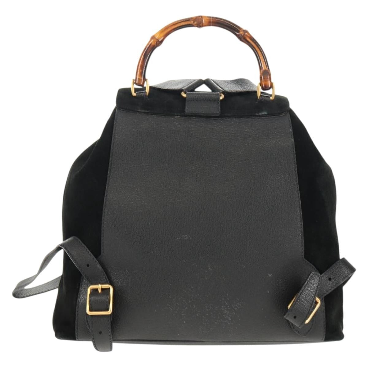 Gucci Vintage Bamboo Backpack Suede Black Suede Backpack Bag (Authentic Pre-Loved)