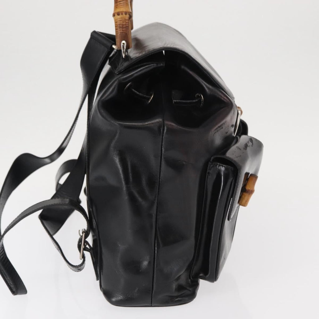 Gucci Vintage Bamboo Backpack Leather Black Leather Backpack Bag (Authentic Pre-Loved)