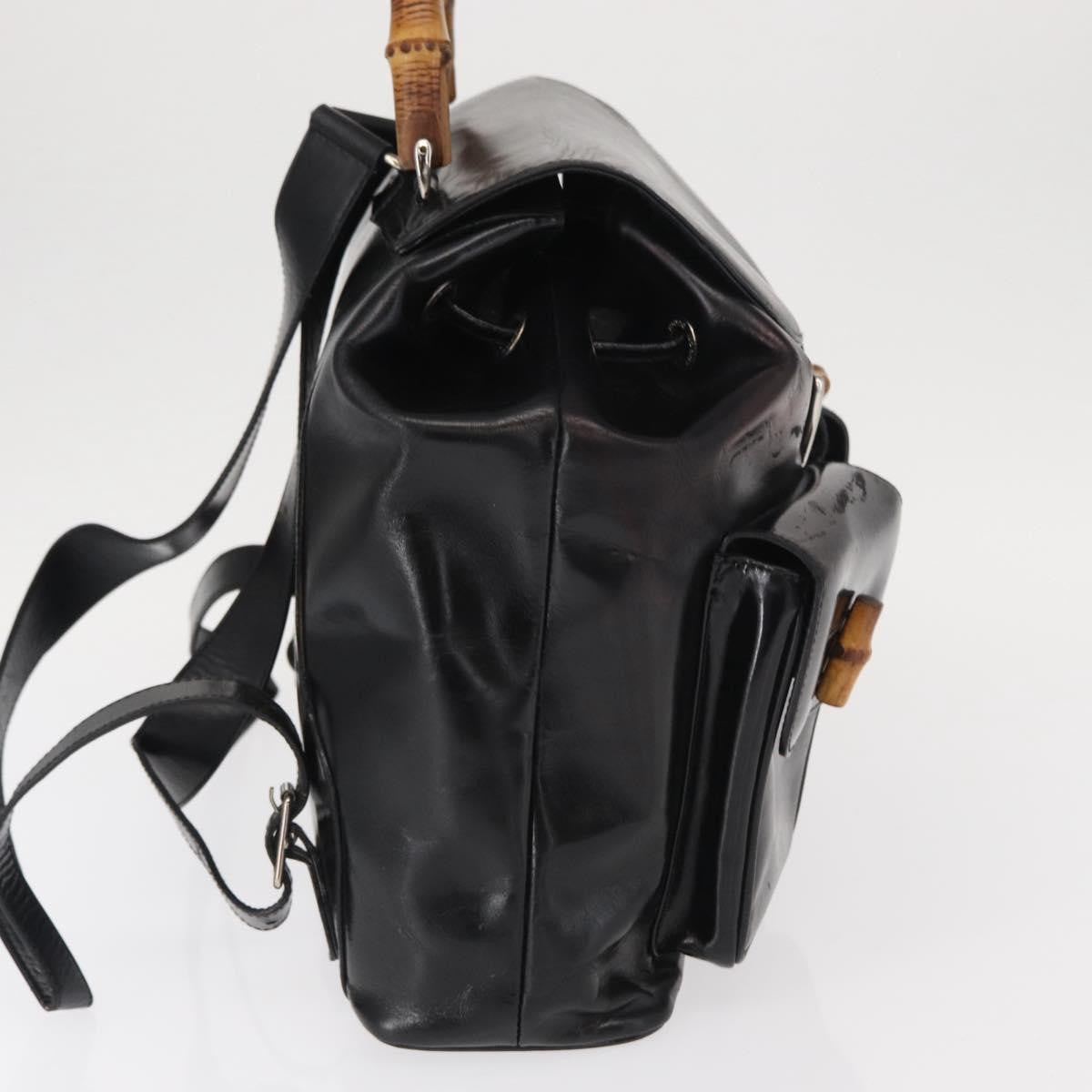 Gucci Vintage Bamboo Backpack Leather Black Leather Backpack Bag (Authentic Pre-Loved)