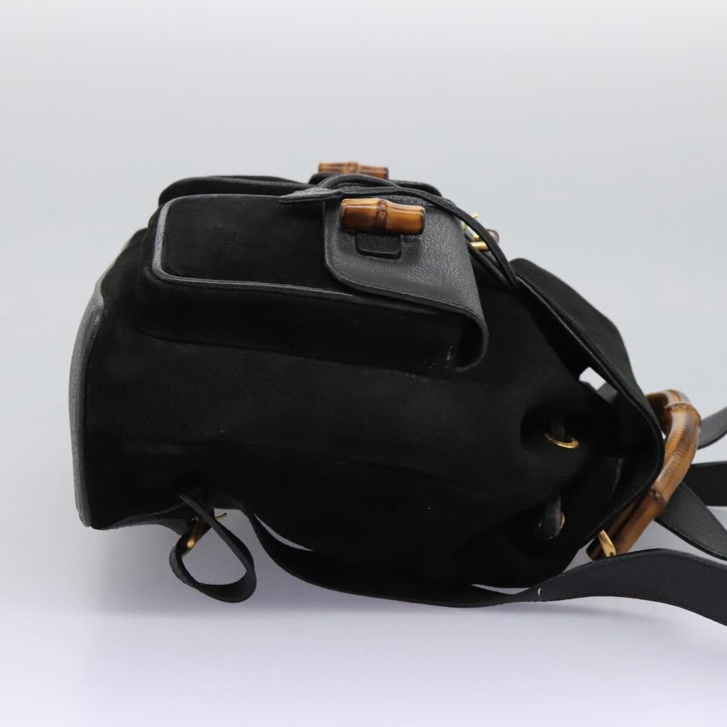 Gucci Vintage Bamboo Backpack Suede And Leather Black Suede Backpack Bag (Authentic Pre-Loved)