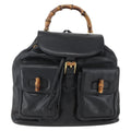 Gucci Vintage Bamboo Backpack Leather Black Leather Backpack Bag (Authentic Pre-Loved)