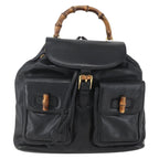 Gucci Vintage Bamboo Backpack Leather Black Leather Backpack Bag (Authentic Pre-Loved)