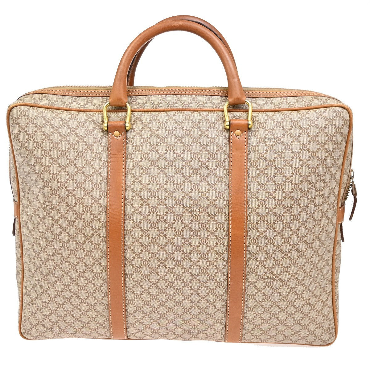 Celine Macadam Briefcase Canvas And Leather Brown Canvas Briefcase Bag (Authentic Pre-Loved)