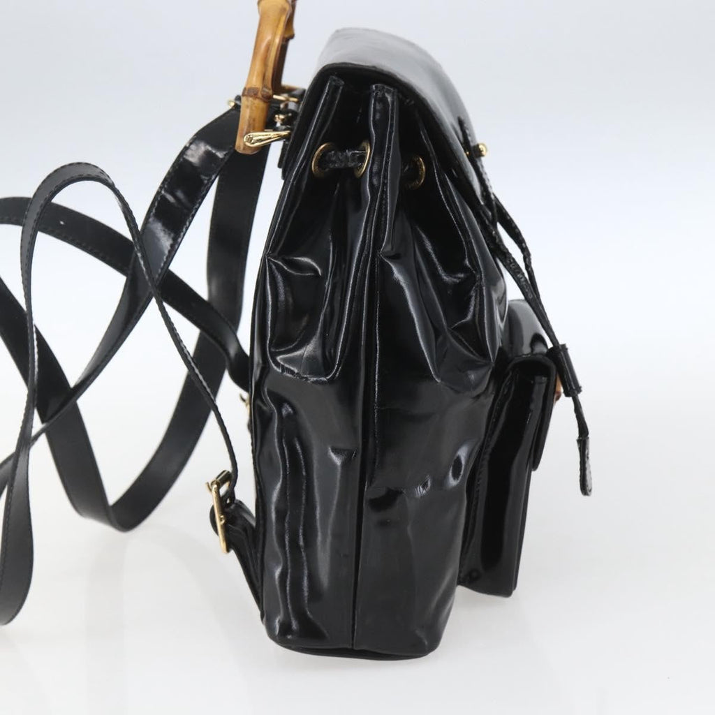 Gucci Vintage Bamboo Backpack Patent Black Patent_Leather Backpack Bag (Authentic Pre-Loved)