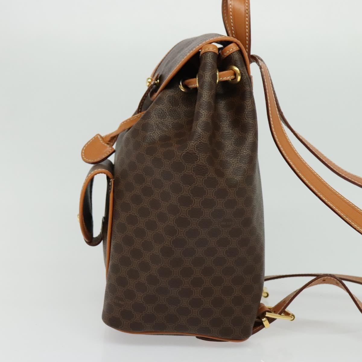 Celine Vintage Macadam Backpack Canvas And Leather Brown Pvc Backpack Bag (Authentic Pre-Loved)
