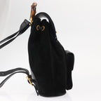 Gucci Vintage Bamboo Backpack Suede Black Suede Backpack Bag (Authentic Pre-Loved)