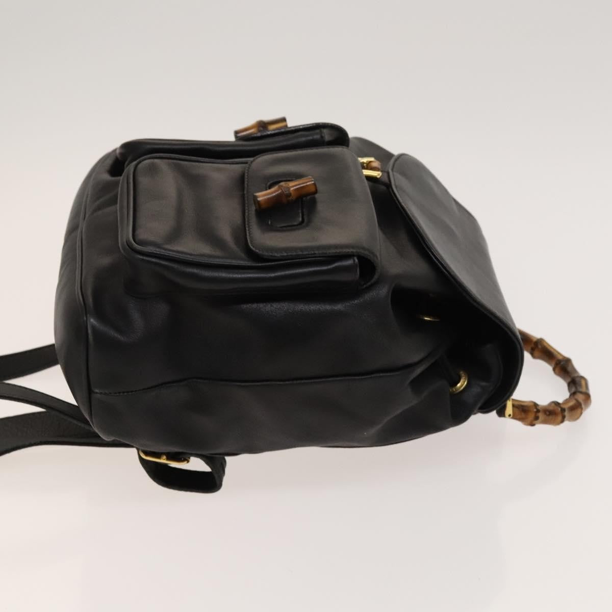 Gucci Vintage Bamboo Backpack Leather Black Leather Backpack Bag (Authentic Pre-Loved)