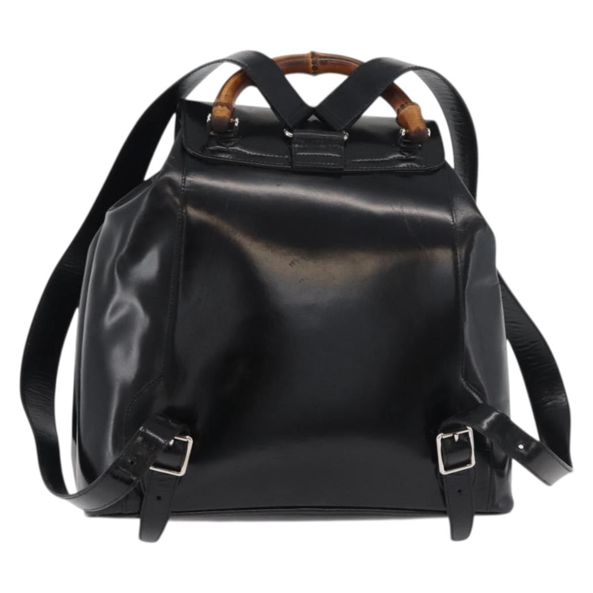 Gucci Vintage Bamboo Backpack Patent Leather Black Patent_Leather Backpack Bag (Authentic Pre-Loved)