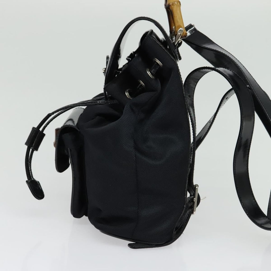Gucci Vintage Bamboo Backpack Nylon And Patent Leather Black Nylon Backpack Bag (Authentic Pre-Loved)