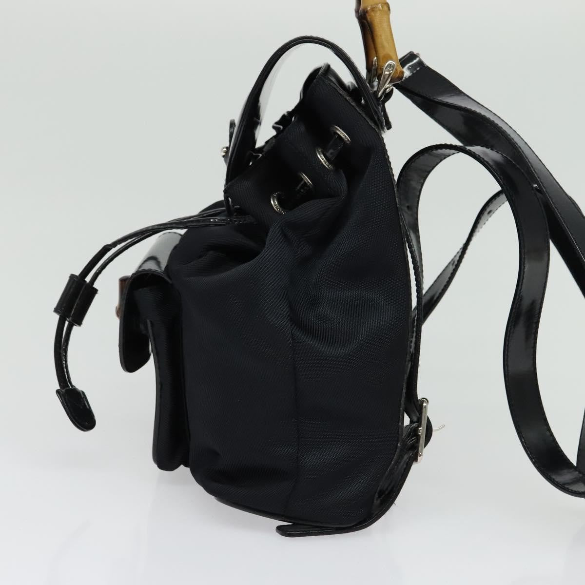 Gucci Vintage Bamboo Backpack Nylon And Patent Leather Black Nylon Backpack Bag (Authentic Pre-Loved)
