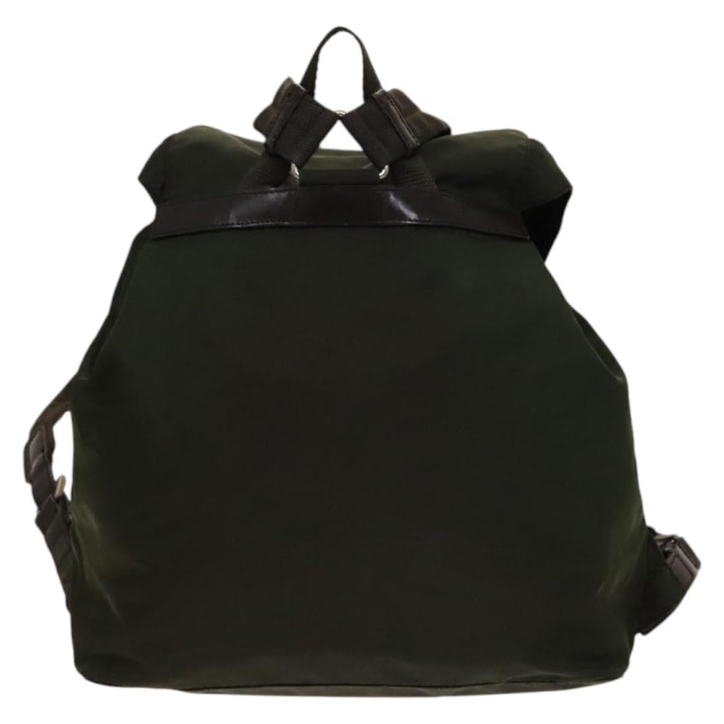 Prada Vela Double Front Pocket Backpack Tessuto With Saffiano Leather Khaki Nylon Backpack Bag (Authentic Pre-Loved)