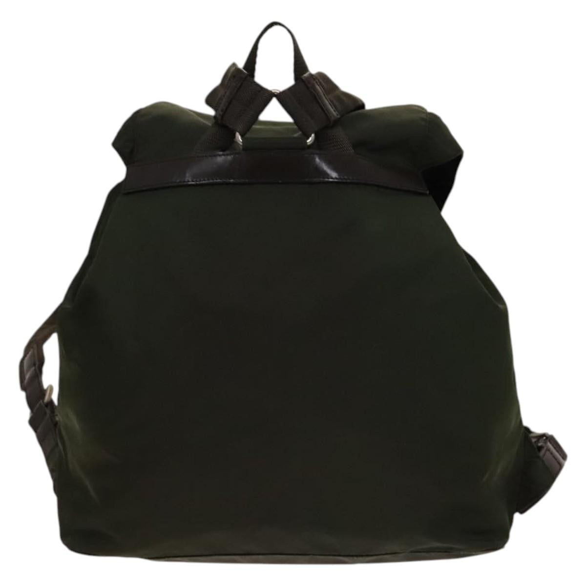 Prada Vela Double Front Pocket Backpack Tessuto With Saffiano Leather Khaki Nylon Backpack Bag (Authentic Pre-Loved)