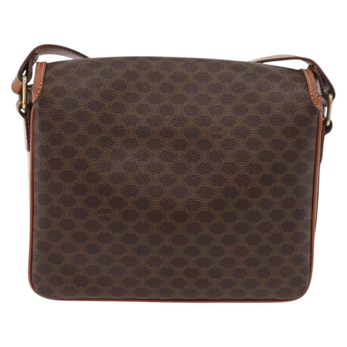 Celine Vintage Macadam Shoulder Bag Canvas And Leather Brown Canvas Handbag (Authentic Pre-Loved)