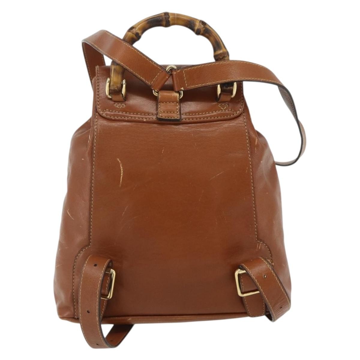 Gucci Vintage Bamboo Backpack Leather Brown Leather Backpack Bag (Authentic Pre-Loved)