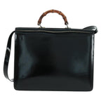 Gucci Vintage Bamboo Handle Bag Patent Leather Black Patent_Leather Handbag (Authentic Pre-Loved)