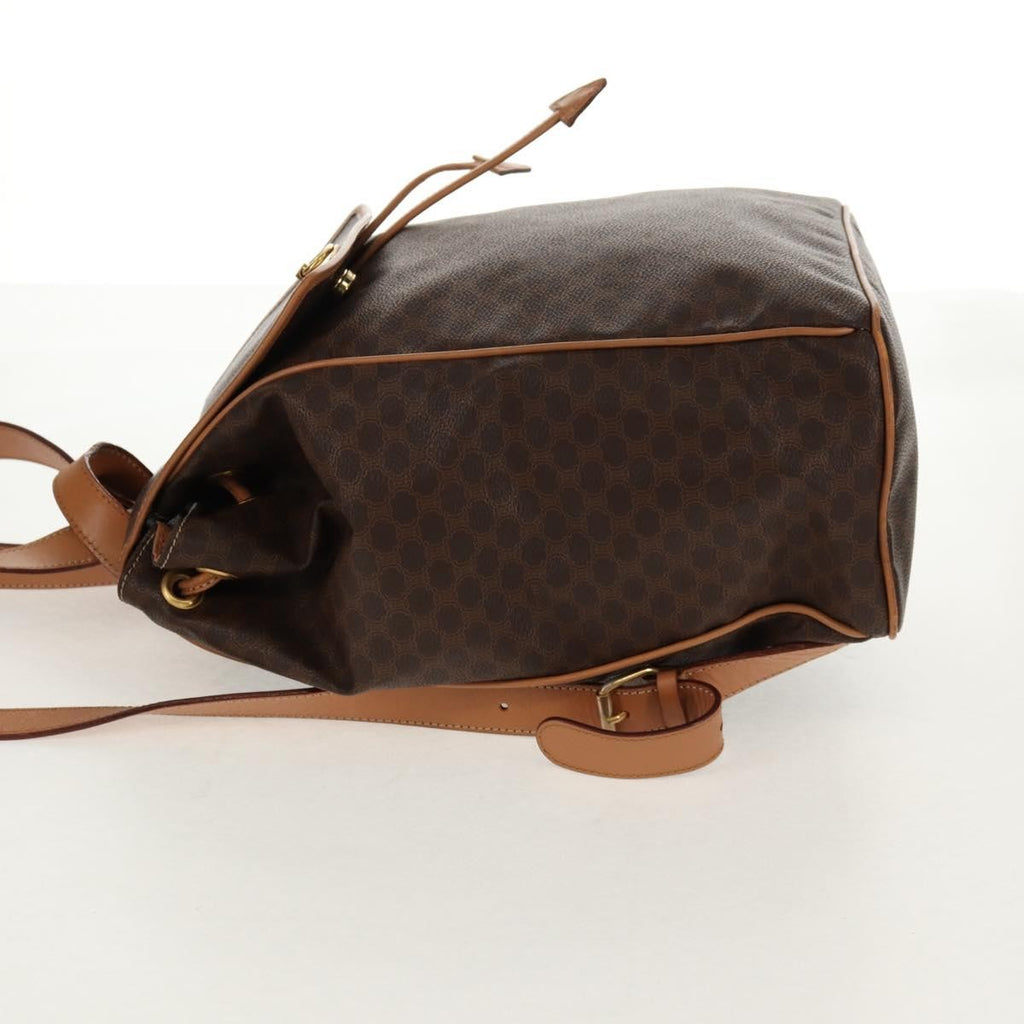 Celine Vintage Drawstring Flap Backpack Macadam Coated Canvas Brown Canvas Backpack Bag (Authentic Pre-Loved)