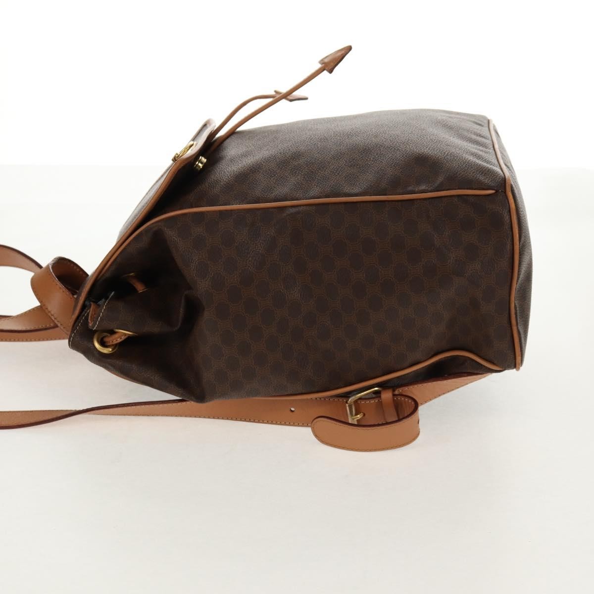 Celine Vintage Drawstring Flap Backpack Macadam Coated Canvas Brown Canvas Backpack Bag (Authentic Pre-Loved)