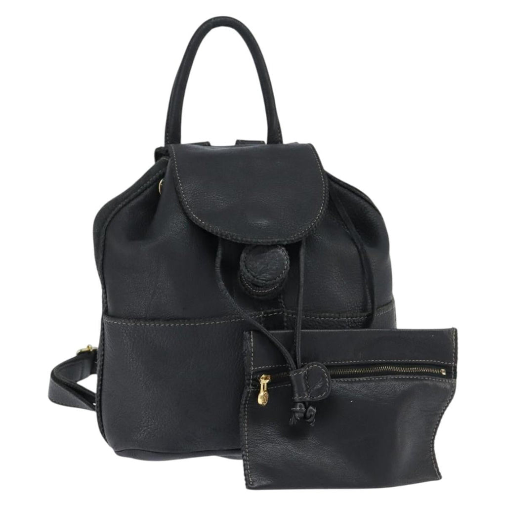 Fendi Logo Flap Drawstring Backpack Leather Black Leather Backpack Bag (Authentic Pre-Loved)