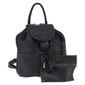 Fendi Logo Flap Drawstring Backpack Leather Black Leather Backpack Bag (Authentic Pre-Loved)
