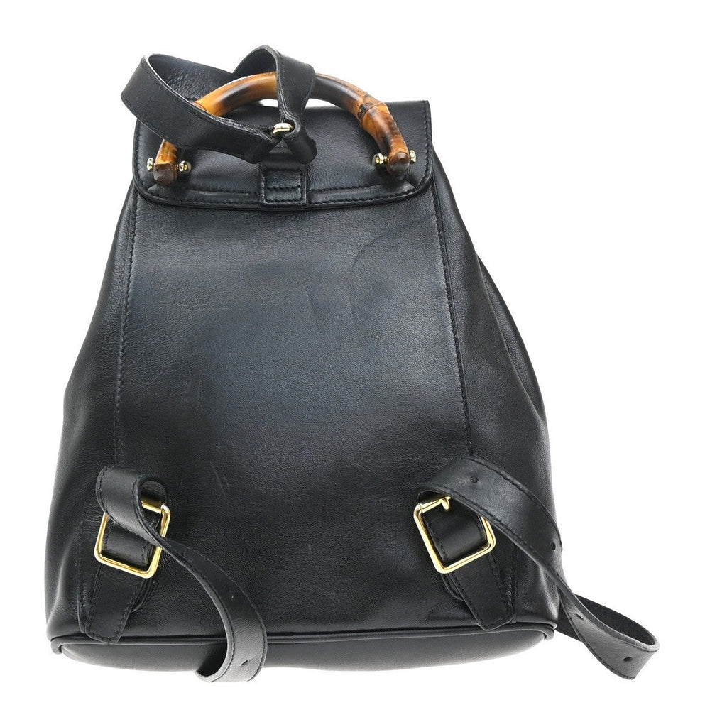 Gucci Vintage Bamboo Backpack Leather Black Leather Backpack Bag (Authentic Pre-Loved)