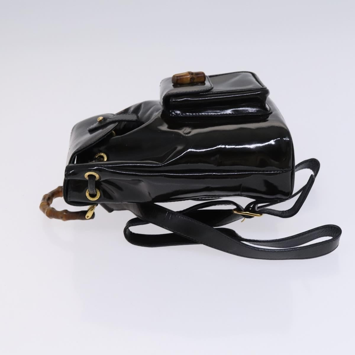 Gucci Vintage Bamboo Backpack Patent Black Patent_Leather Backpack Bag (Authentic Pre-Loved)