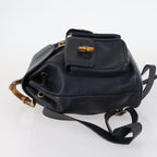 Gucci Vintage Bamboo Backpack Leather Navy Leather Backpack Bag (Authentic Pre-Loved)