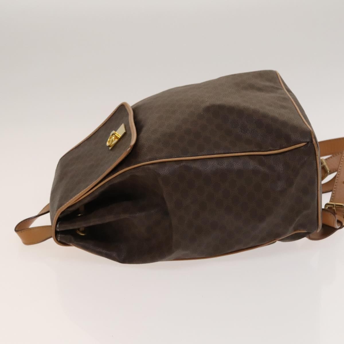 Celine Vintage Drawstring Flap Backpack Macadam Coated Canvas Brown Canvas Backpack Bag (Authentic Pre-Loved)