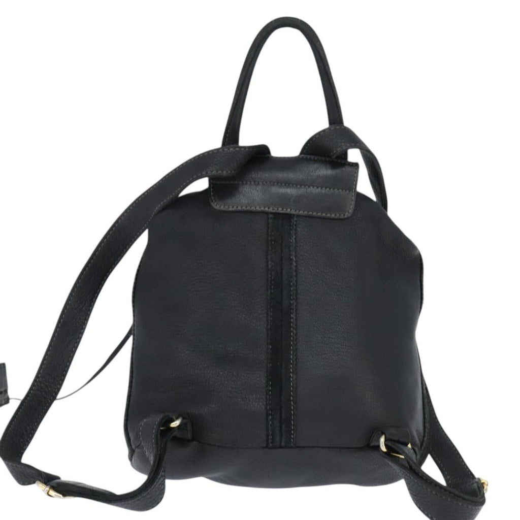 Fendi Logo Flap Drawstring Backpack Leather Black Leather Backpack Bag (Authentic Pre-Loved)
