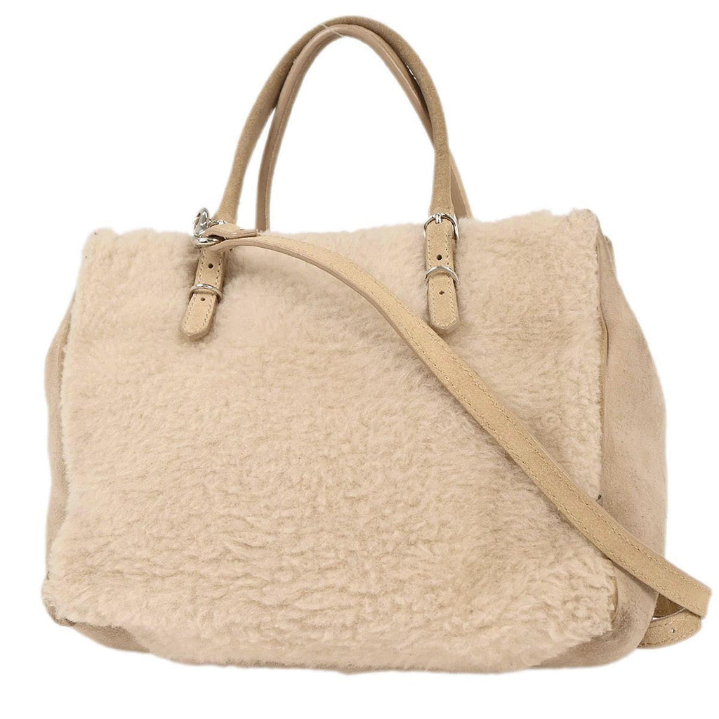 Balenciaga Papier B4 Zip Around Classic Studs Bag Shearling Beige Fur Handbag (Authentic Pre-Loved)