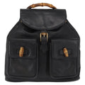 Gucci Vintage Bamboo Backpack Leather Black Leather Backpack Bag (Authentic Pre-Loved)