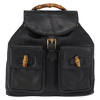 Gucci Vintage Bamboo Backpack Leather Black Leather Backpack Bag (Authentic Pre-Loved)