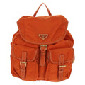 Prada Vela Double Front Pocket Backpack Tessuto With Saffiano Leather Orange Nylon Backpack Bag (Authentic Pre-Loved)