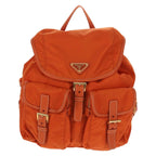 Prada Vela Double Front Pocket Backpack Tessuto With Saffiano Leather Orange Nylon Backpack Bag (Authentic Pre-Loved)