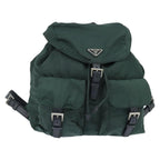 Prada Vela Double Front Pocket Backpack Tessuto With Saffiano Leather Khaki Nylon Backpack Bag (Authentic Pre-Loved)