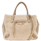 Balenciaga Papier B4 Zip Around Classic Studs Bag Shearling Beige Fur Handbag (Authentic Pre-Loved)