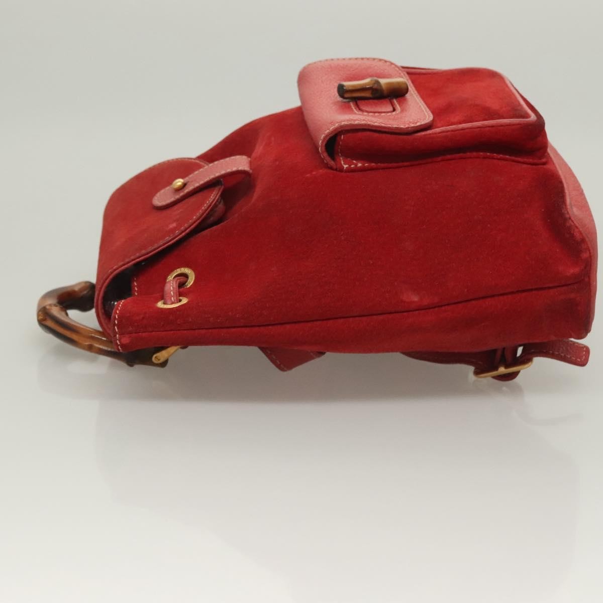 Gucci Vintage Bamboo Backpack Suede Red Suede Backpack Bag (Authentic Pre-Loved)