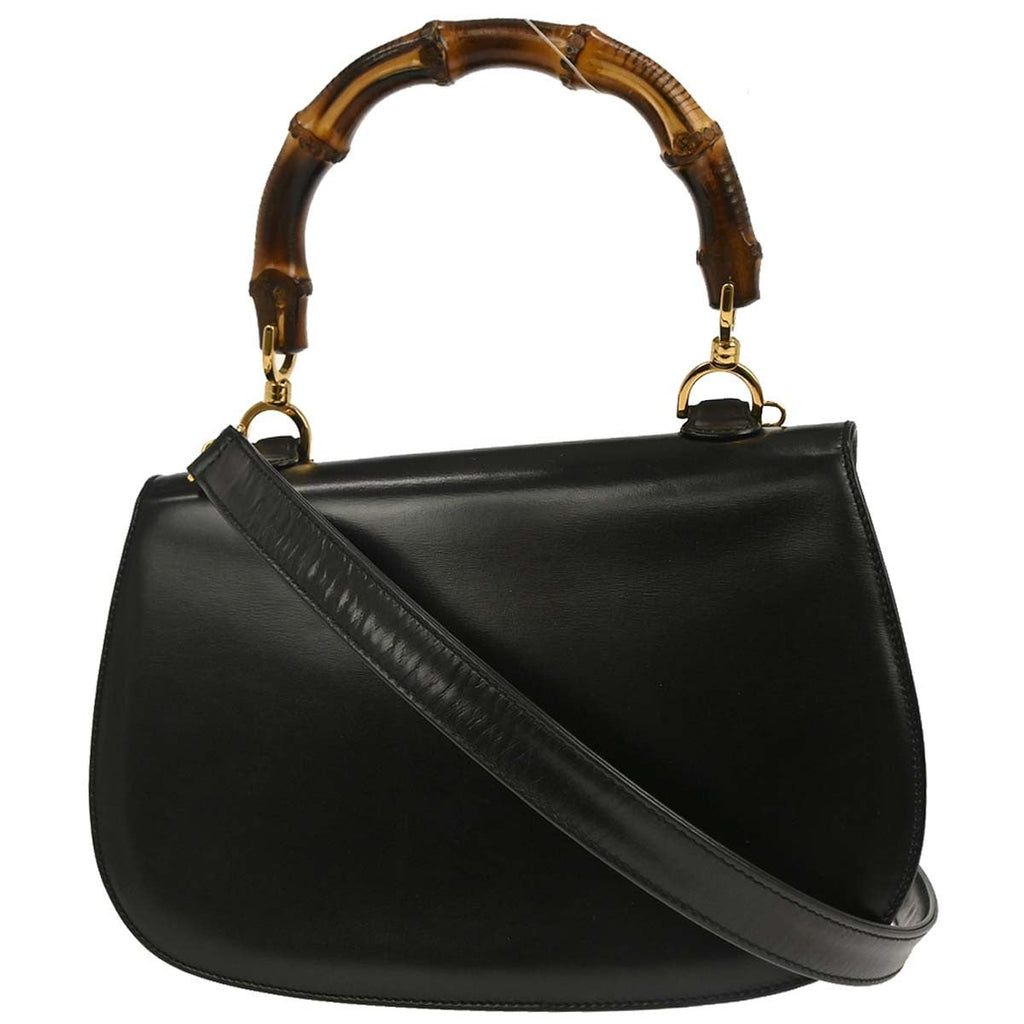 Gucci Vintage Convertible Bamboo Top Handle Bag Leather Black Leather Handbag (Authentic Pre-Loved)