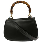 Gucci Vintage Convertible Bamboo Top Handle Bag Leather Black Leather Handbag (Authentic Pre-Loved)
