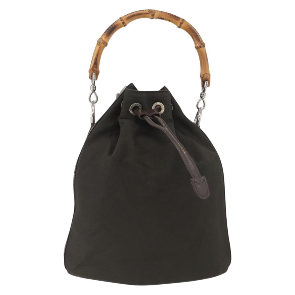 Gucci Vintage Bamboo Bucket Bag Nylon And Leather Khaki Nylon Handbag (Pre-Loved)