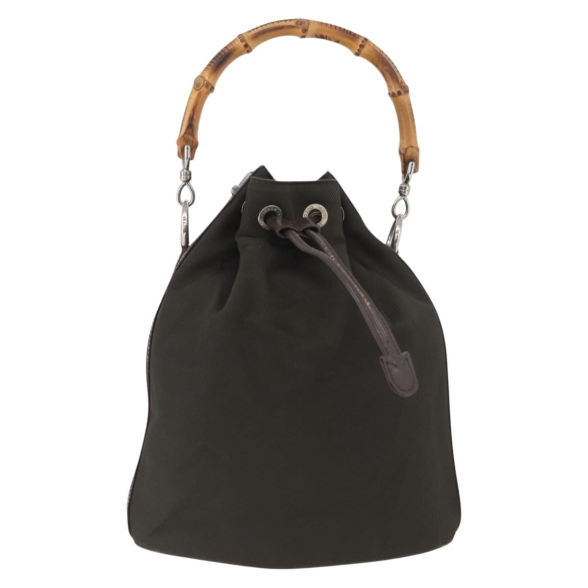 Gucci Vintage Bamboo Bucket Bag Nylon And Leather Khaki Nylon Handbag (Pre-Loved)