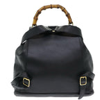 Gucci Vintage Bamboo Backpack Leather Black Leather Backpack Bag (Authentic Pre-Loved)