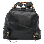 Gucci Vintage Bamboo Backpack Leather Black Leather Backpack Bag (Authentic Pre-Loved)