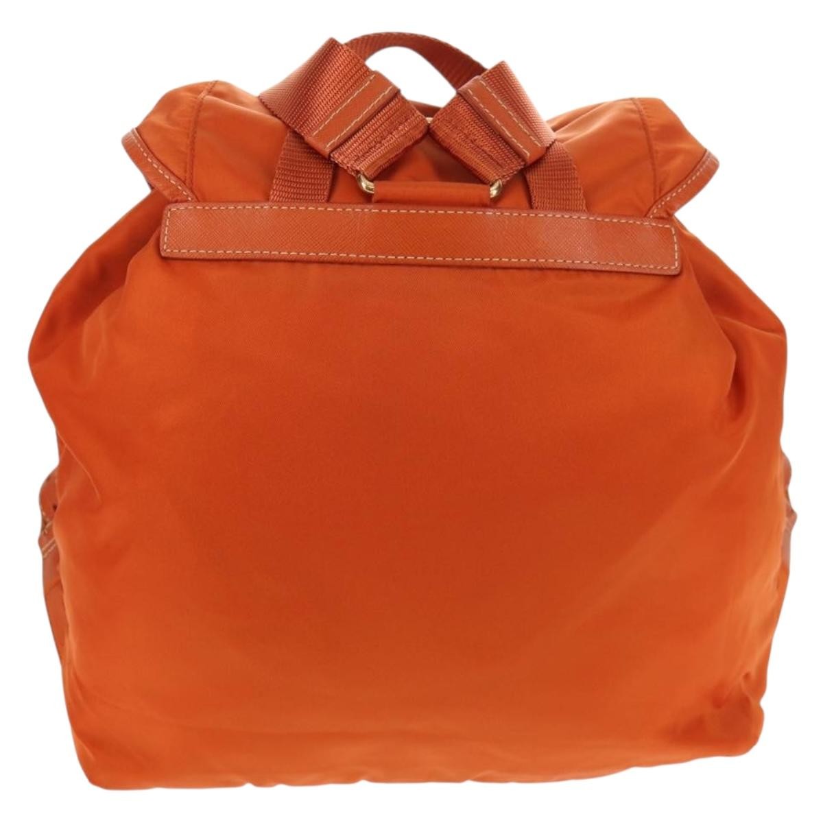 Prada Vela Double Front Pocket Backpack Tessuto With Saffiano Leather Orange Nylon Backpack Bag (Authentic Pre-Loved)