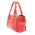 Fendi Selleria Linda Satchel Pebbled Leather Red Leather Handbag (Authentic Pre-Loved)