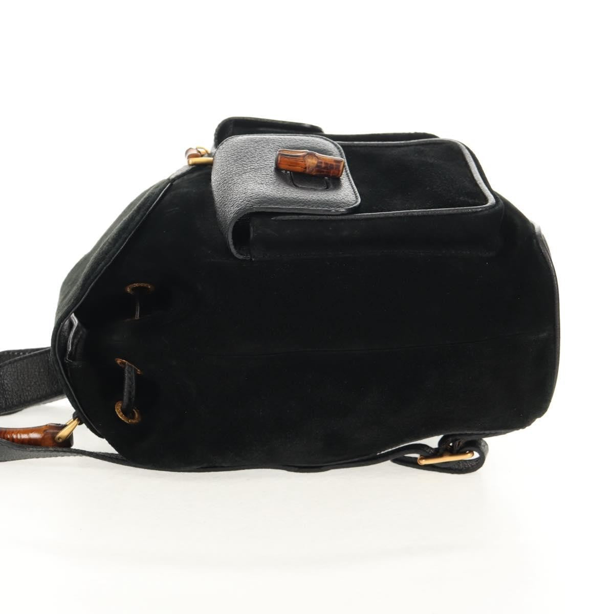 Gucci Vintage Bamboo Backpack Suede Black Suede Backpack Bag (Authentic Pre-Loved)