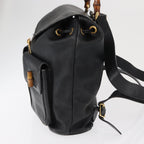 Gucci Vintage Bamboo Backpack Leather Black Leather Backpack Bag (Authentic Pre-Loved)