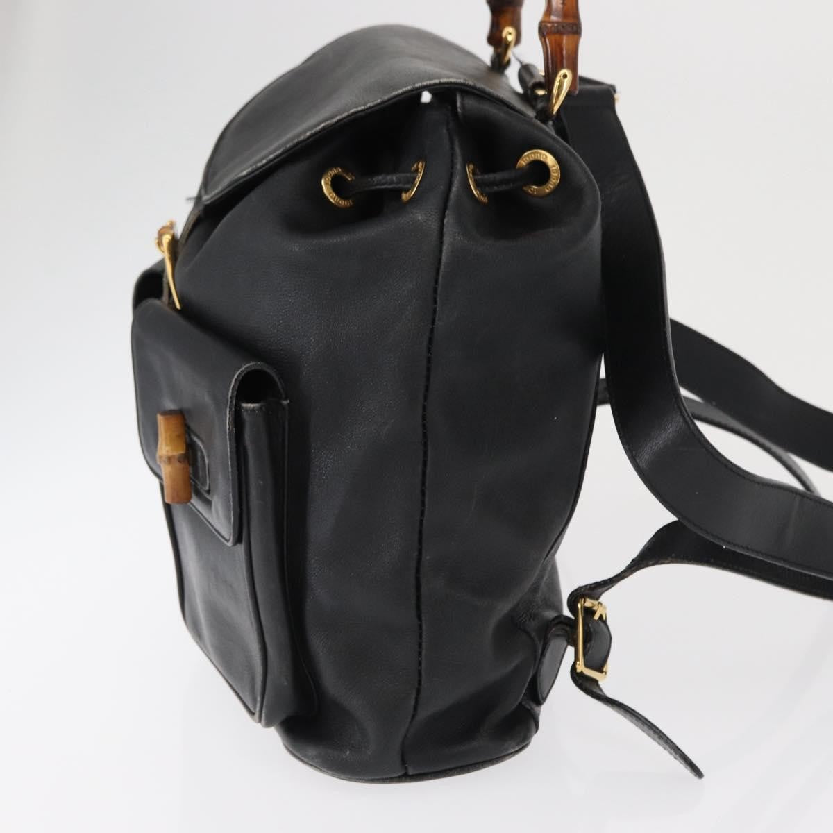 Gucci Vintage Bamboo Backpack Leather Black Leather Backpack Bag (Authentic Pre-Loved)