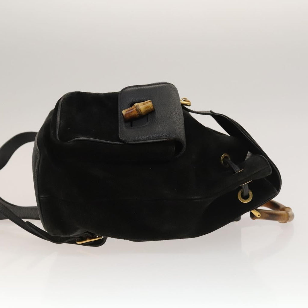 Gucci Vintage Bamboo Backpack Suede And Leather Black Suede Backpack Bag (Authentic Pre-Loved)