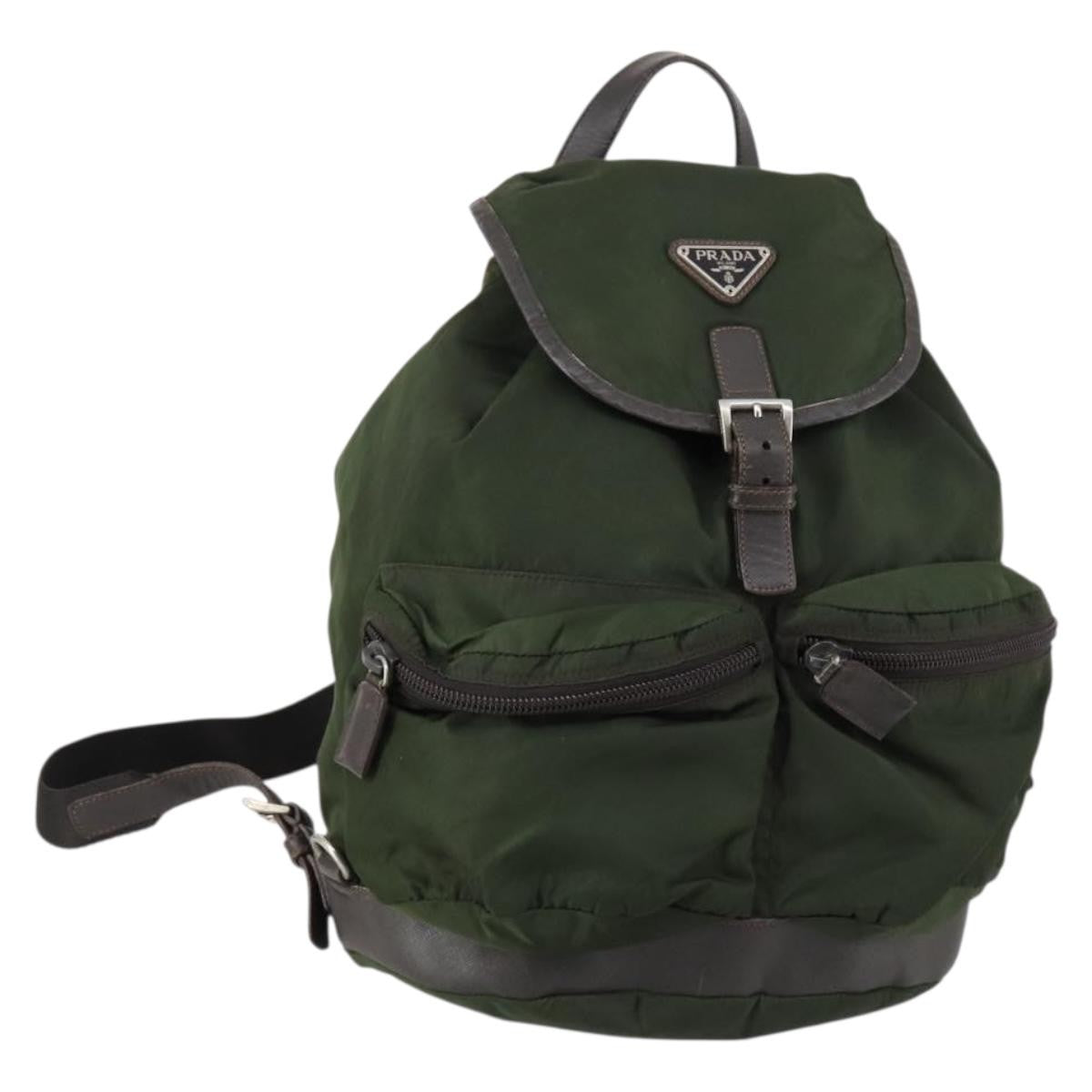 Prada Double Front Pocket Backpack Tessuto Khaki Nylon Backpack Bag (Authentic Pre-Loved)